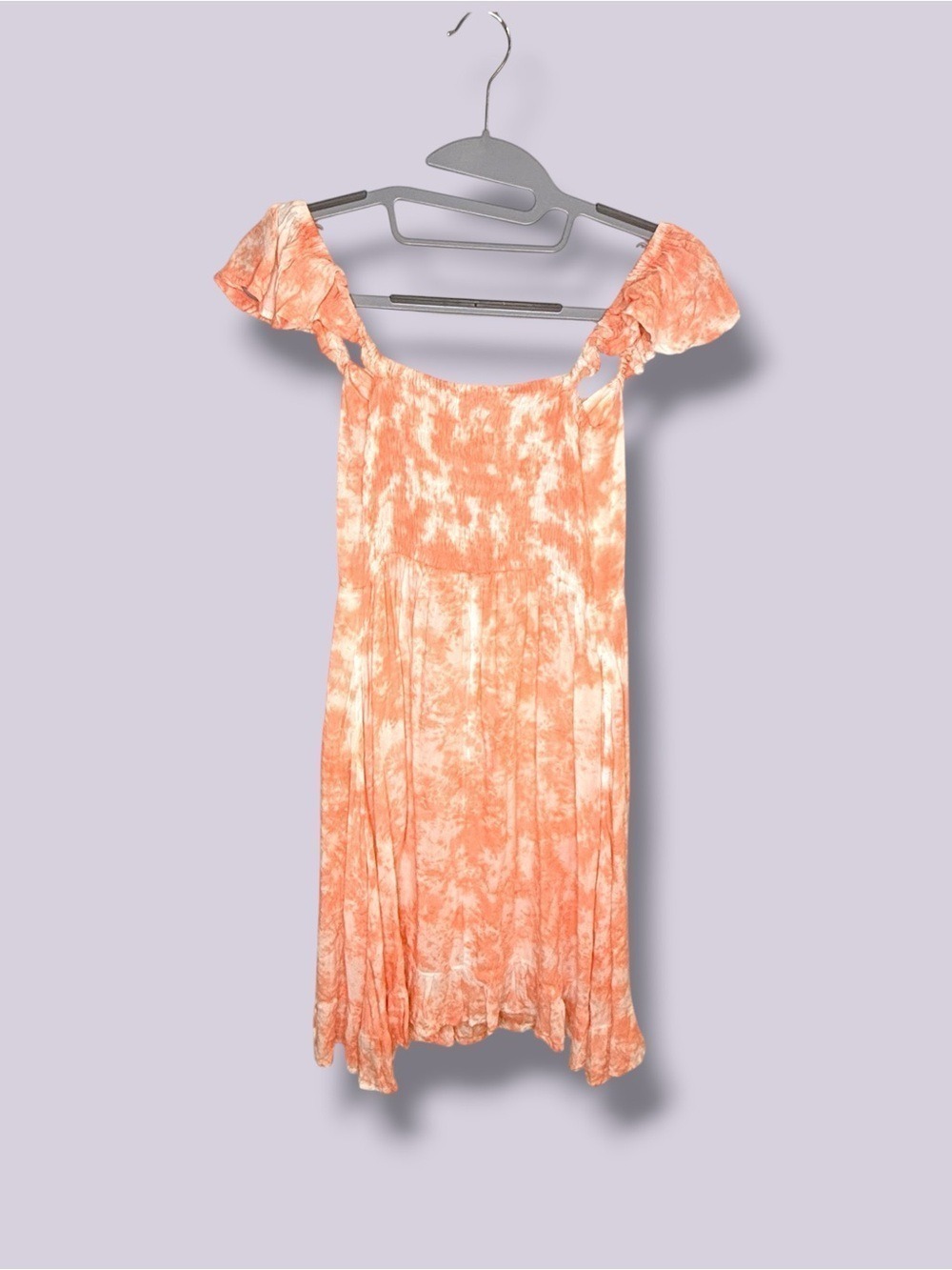 Tiare Hawaii Orange White Tie Dye Lace Up Ruffle Mini Dress One Size - Picture 2 of 5